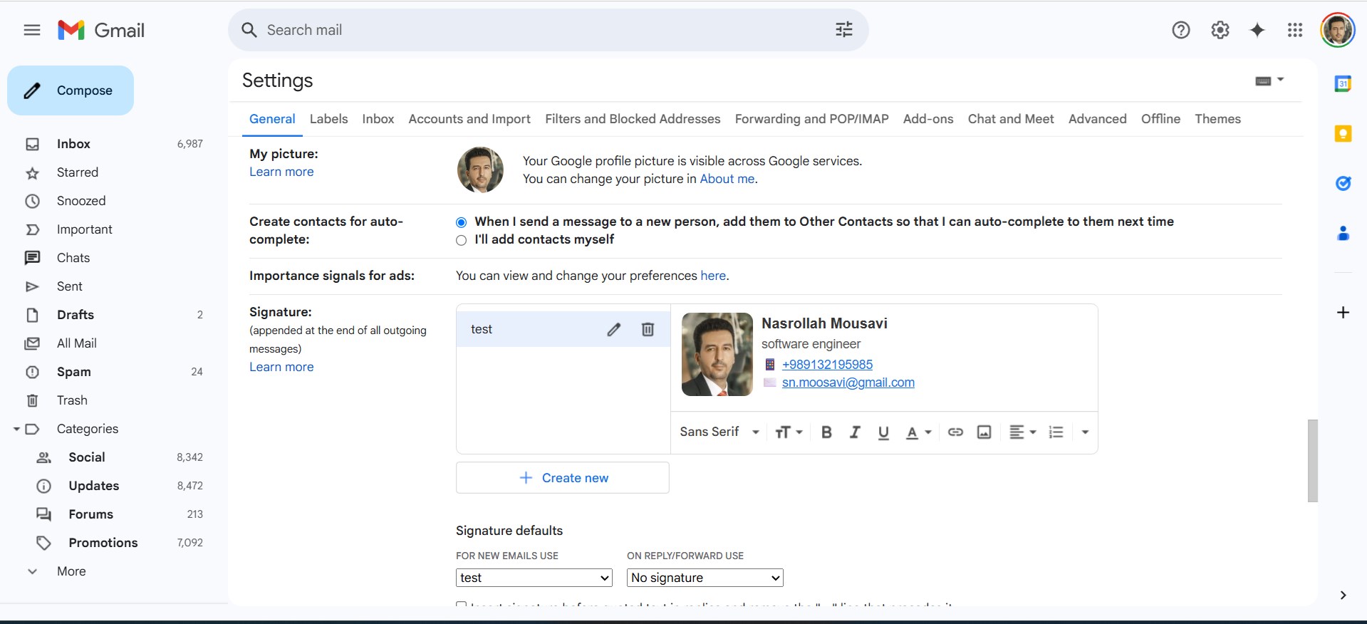 set in your email setting