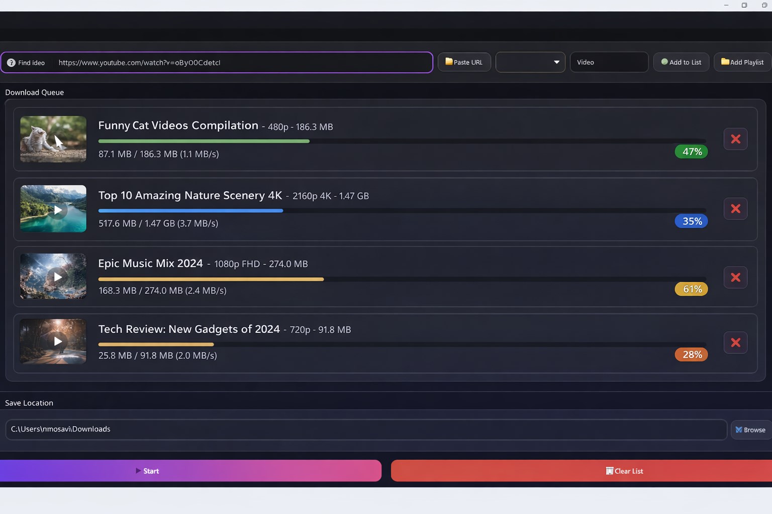 Playlists & batching : 
Download multiple items in one pass—ideal for playlists and course content.