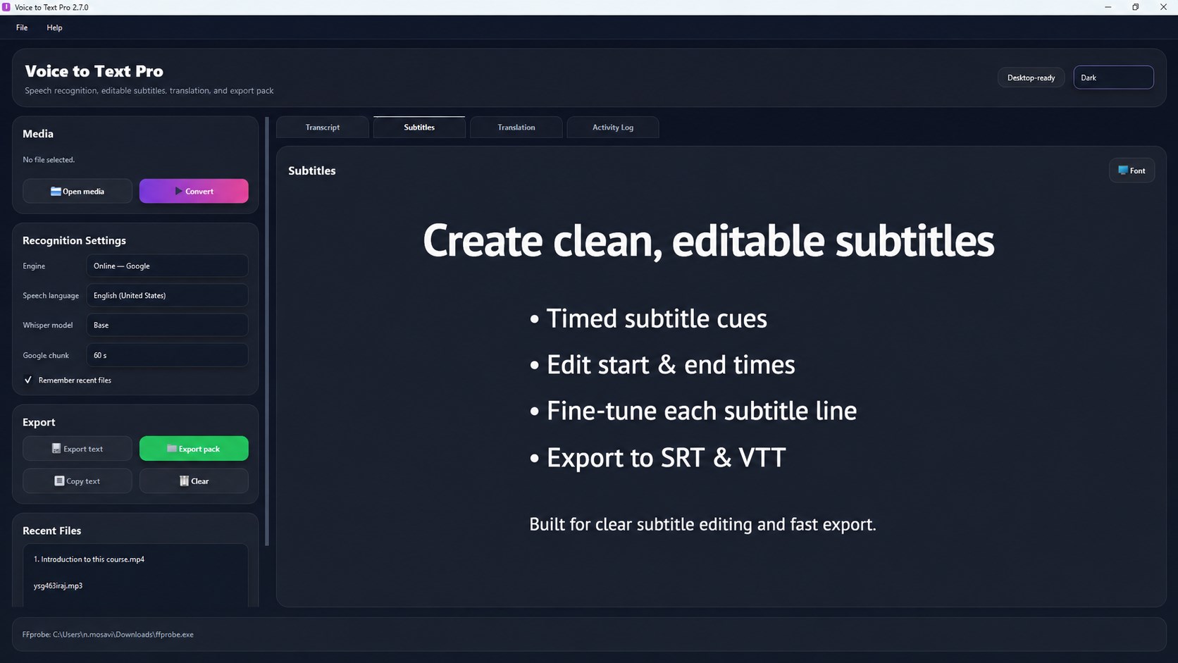 Create clean and editable subtitles