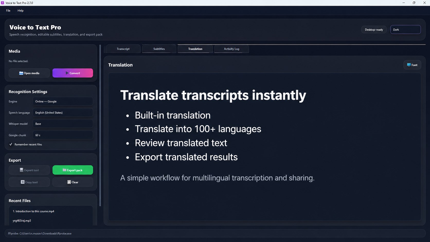 Translate transcripts instantly